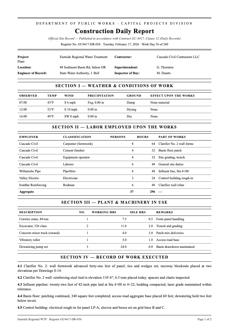 Government gazette construction daily report
